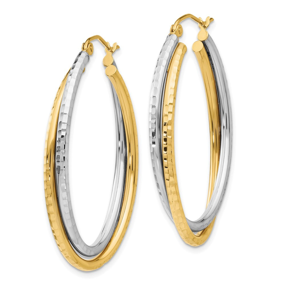 14k Two-tone 5 mm Diamond-cut Polished Oval Hoop Earring (3.17 grams)