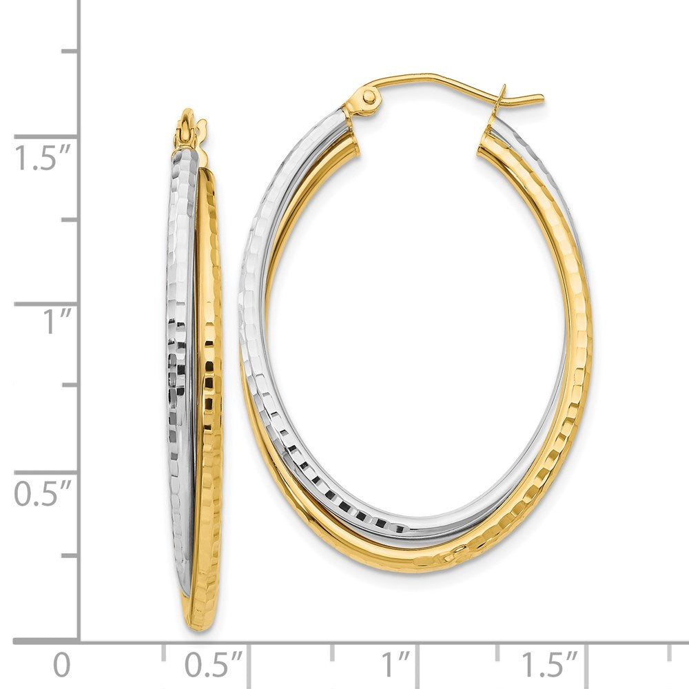 14k Two-tone 5 mm Diamond-cut Polished Oval Hoop Earring (3.17 grams)