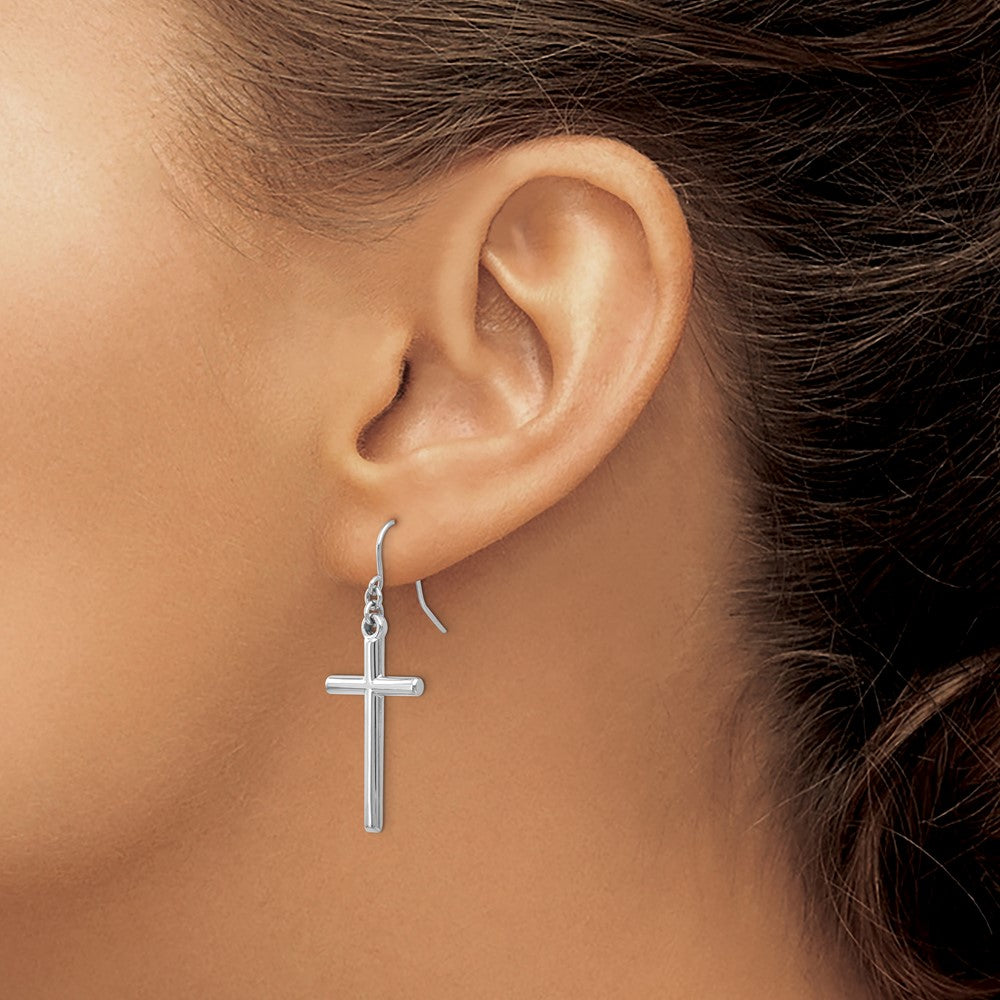 14k White Gold 15 mm Hollow Cross Dangle Earrings (1.47 grams)
