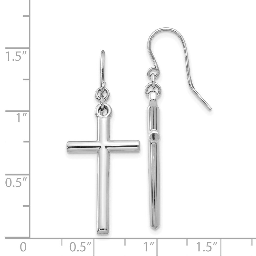 14k White Gold 15 mm Hollow Cross Dangle Earrings (1.47 grams)