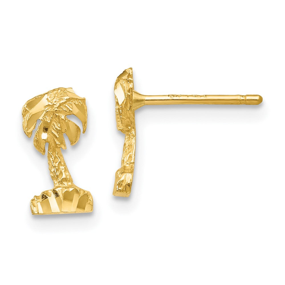 14k Yellow Gold 5 mm Diamond-cut Palm Tree Earrings (0.87 grams)