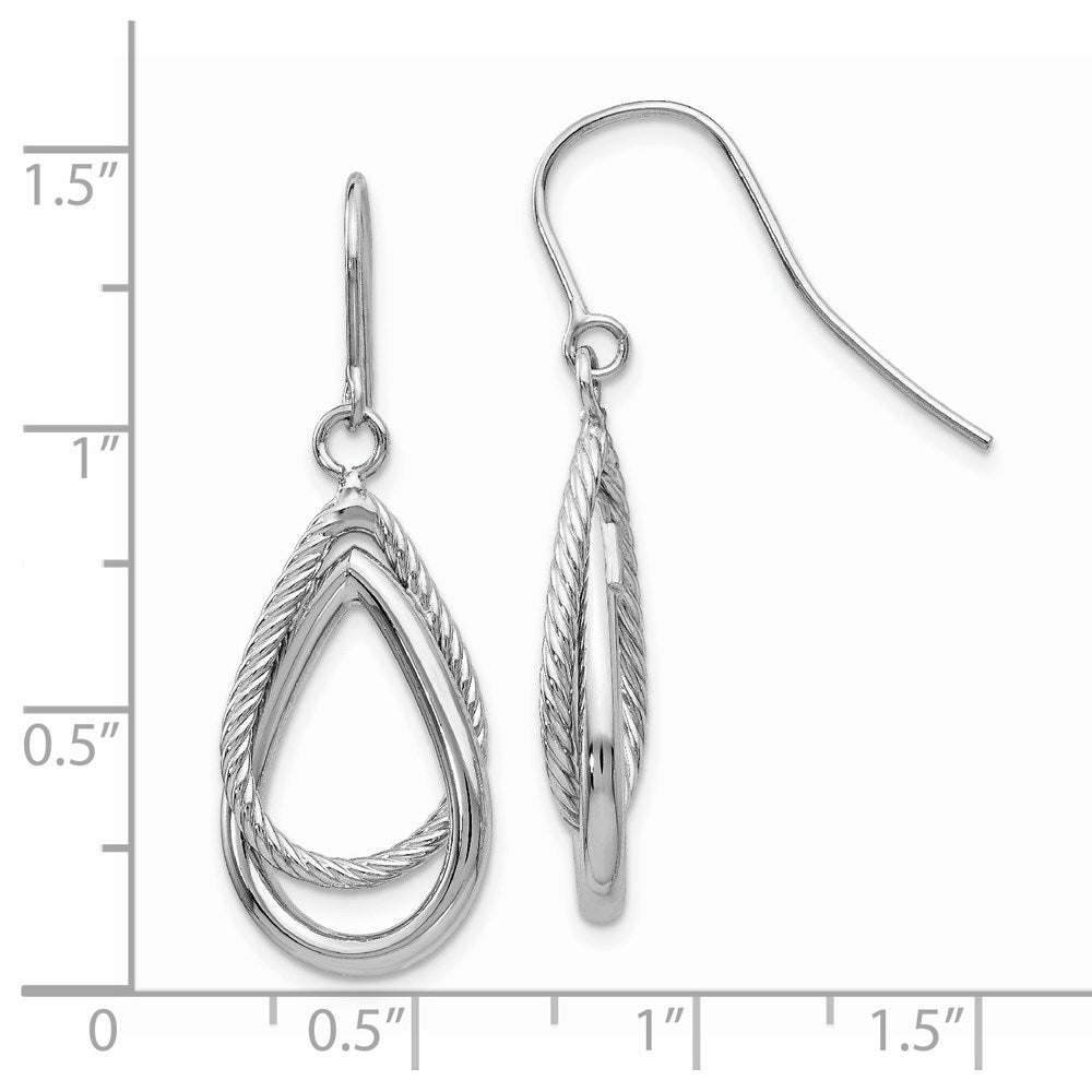 14k White Gold 13 mm Polished and Textured Teardrop Shepherd Hook Earrings (2.44 grams)
