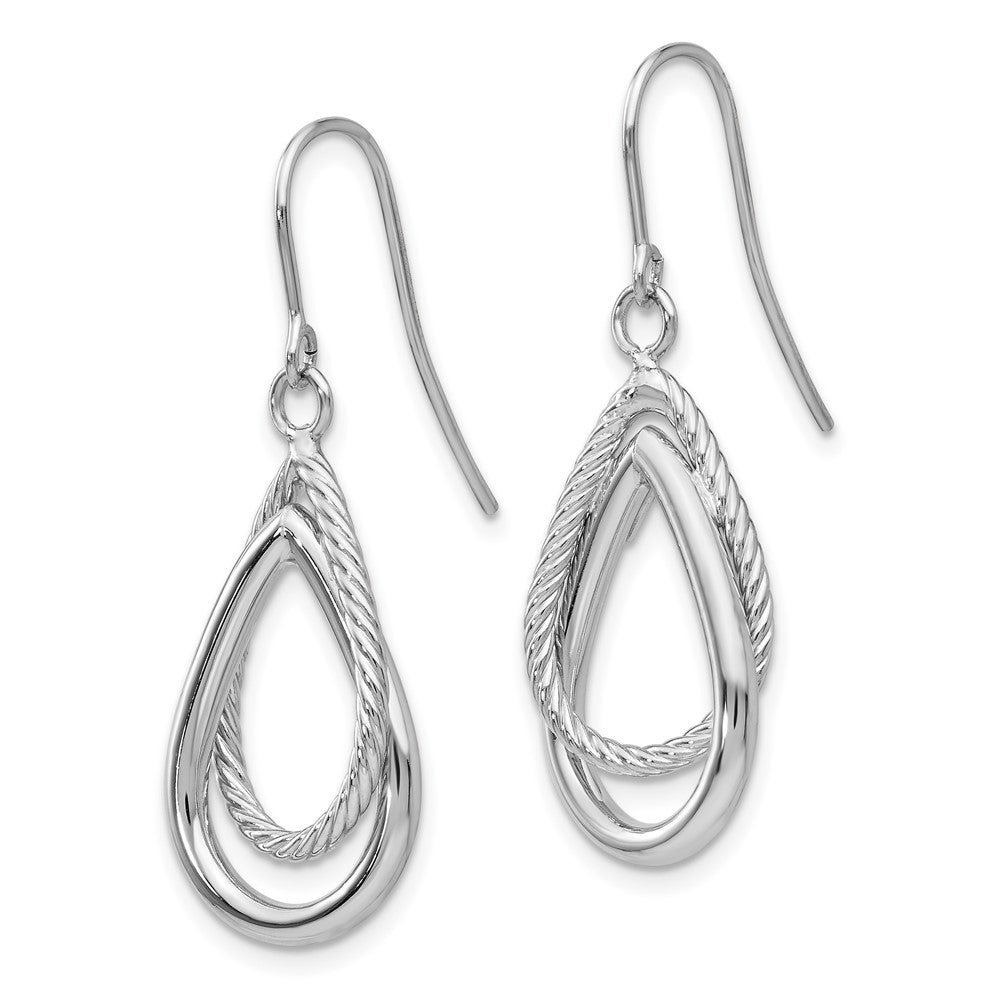 14k White Gold 13 mm Polished and Textured Teardrop Shepherd Hook Earrings (2.44 grams)