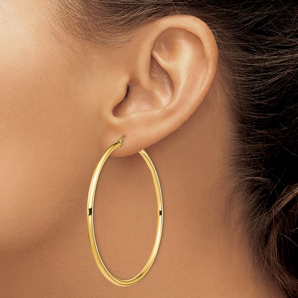 14k Yellow Gold 70 mm Lightweight Round Tube Hoop Earrings (4.69 grams)