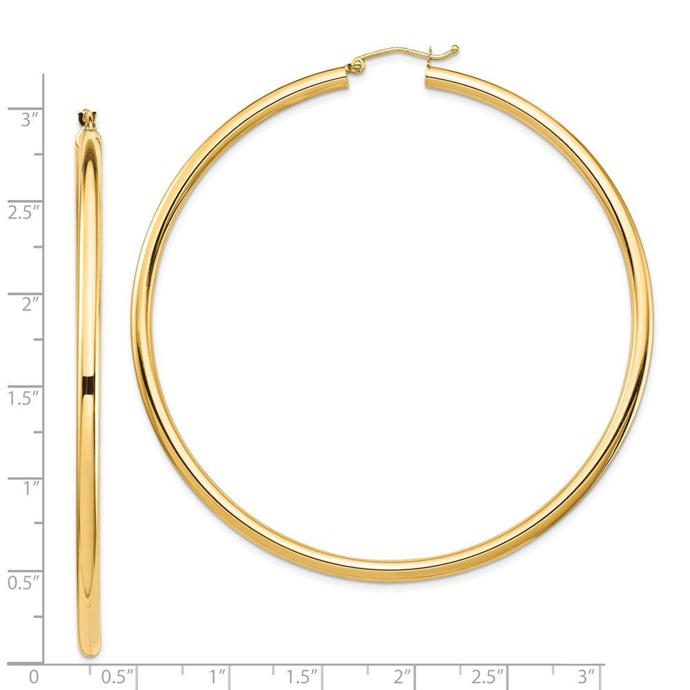 14k Yellow Gold 70 mm Lightweight Round Tube Hoop Earrings (4.69 grams)