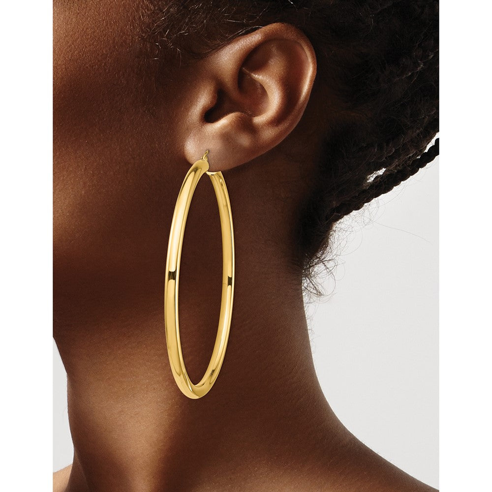 14k Yellow Gold 70 mm Lightweight Round Tube Hoop Earrings (6.23 grams)