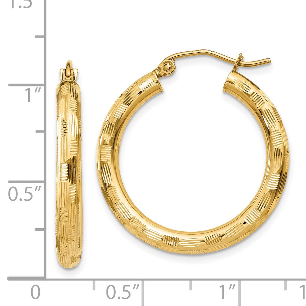 14k Yellow Gold 3 mm Diamond-cut Hoop Earrings (1.78 grams)