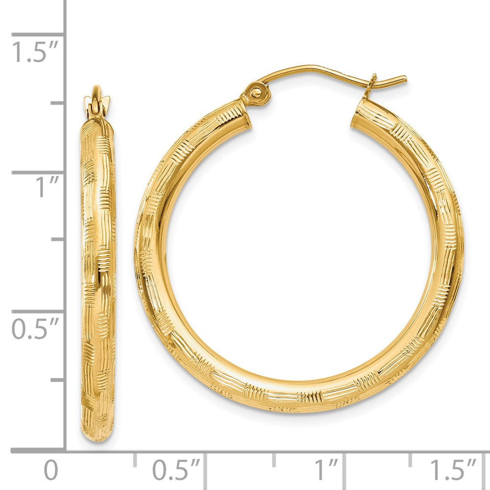 14k Yellow Gold 3 mm Diamond-cut Hoop Earrings (2.15 grams)