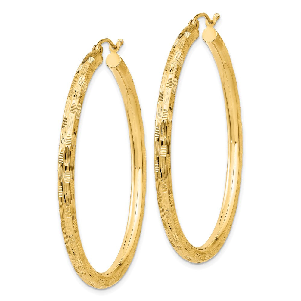 14k Yellow Gold 3 mm Diamond-cut Hoop Earrings (3.27 grams)