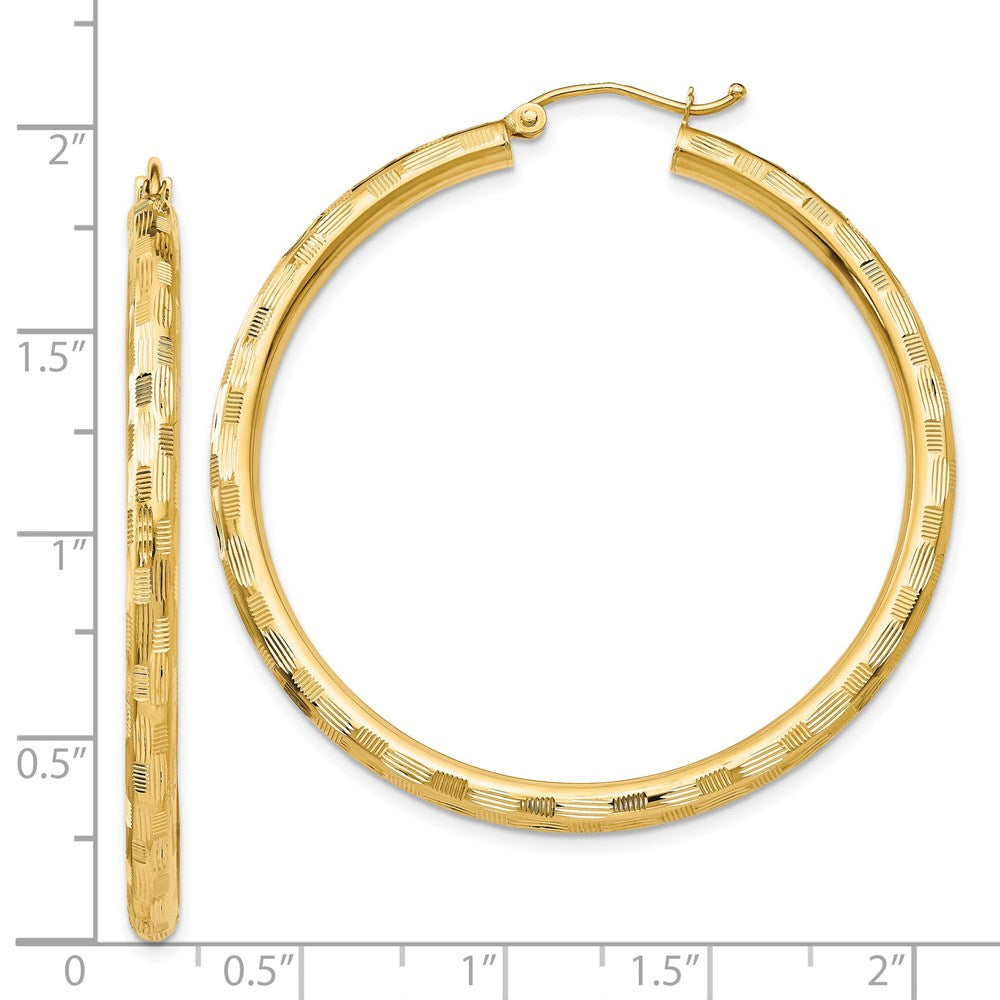 14k Yellow Gold 3 mm Diamond-cut Hoop Earrings (3.27 grams)