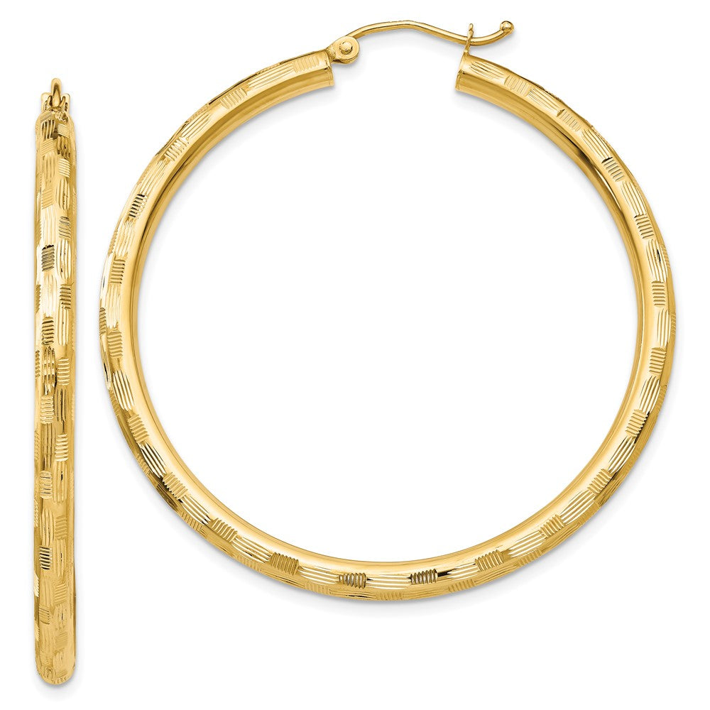 14k Yellow Gold 3 mm Diamond-cut Hoop Earrings (3.27 grams)