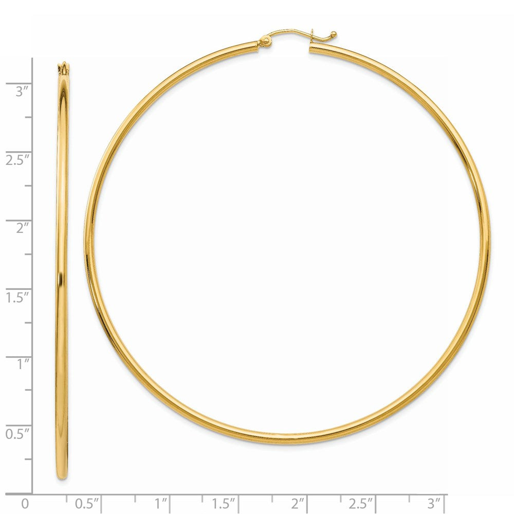14k Yellow Gold 2 mm Lightweight Round Tube Hoop Earrings (3.88 grams)