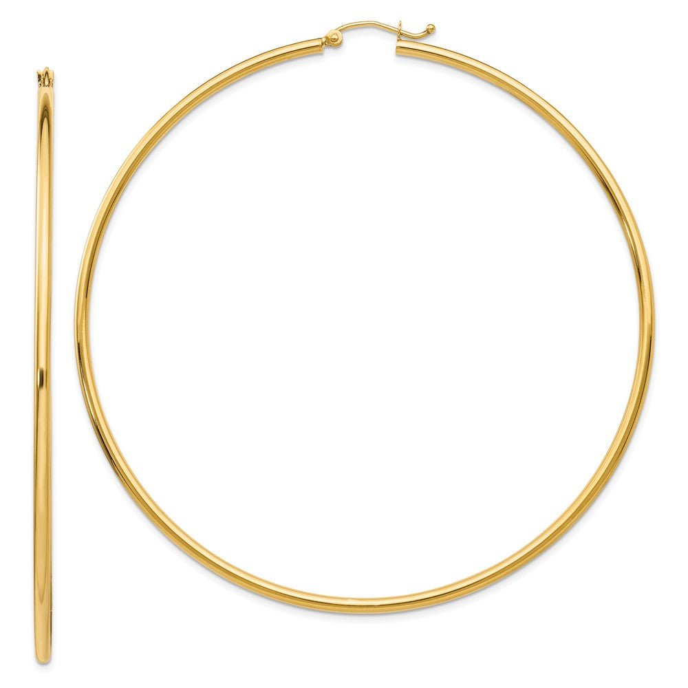 14k Yellow Gold 2 mm Lightweight Round Tube Hoop Earrings (3.88 grams)