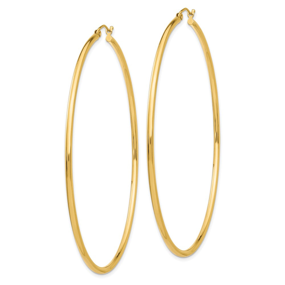 14k Yellow Gold 2 mm Lightweight Round Tube Hoop Earrings (3.8 grams)
