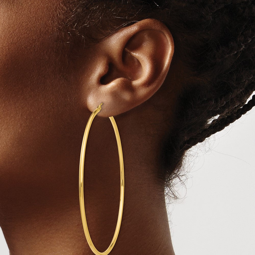 14k Yellow Gold 2 mm Lightweight Round Tube Hoop Earrings (3.8 grams)