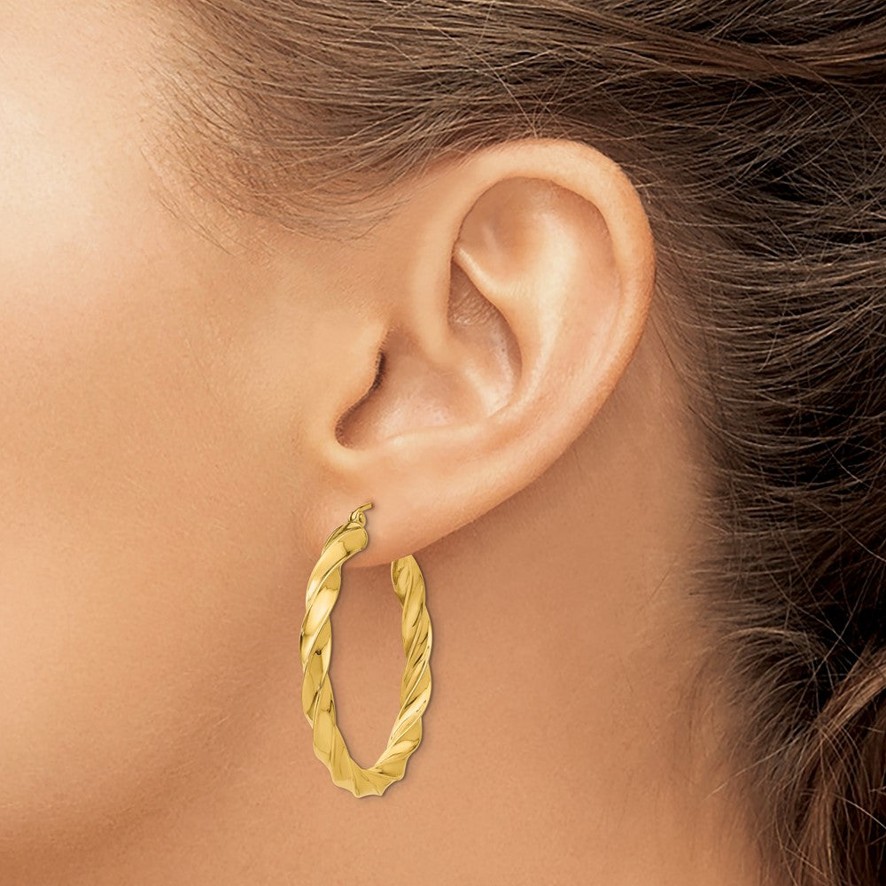 14k Yellow Gold 35.5 mm Light Twisted Hoop Earrings (3.32 grams)
