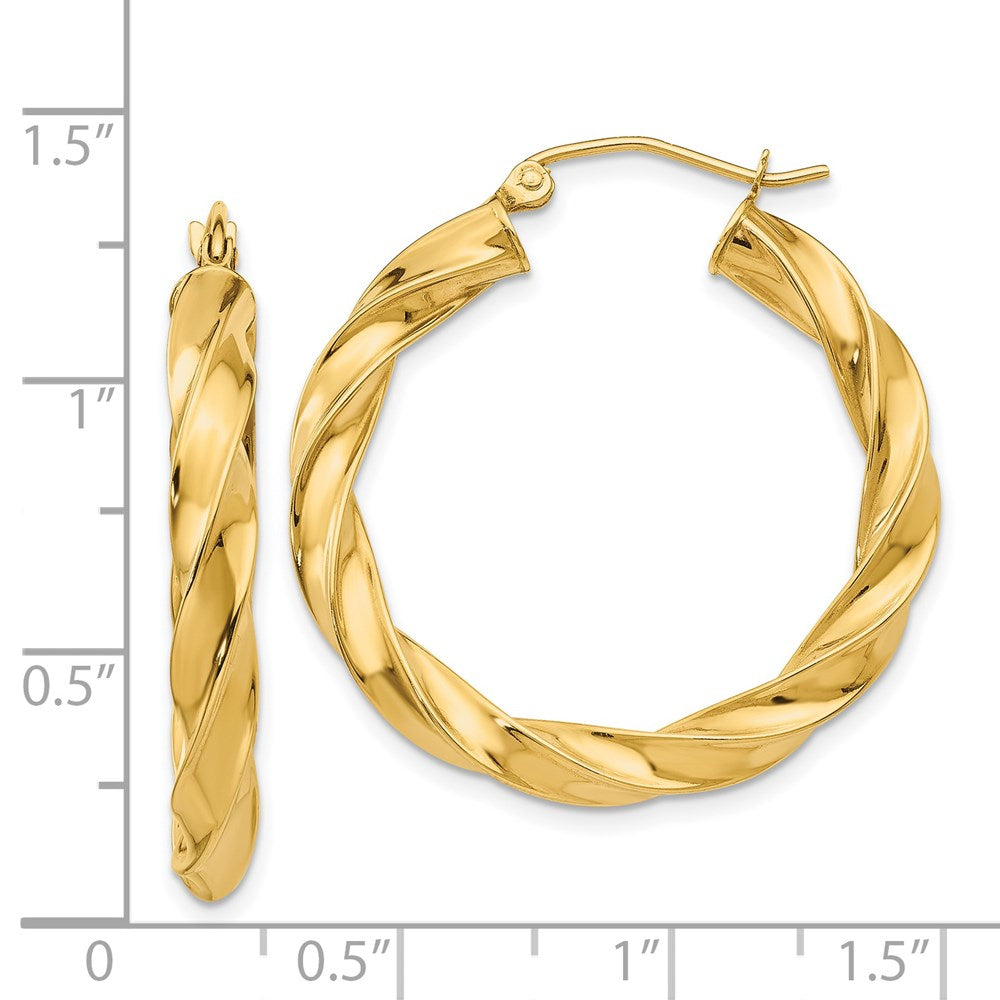 14k Yellow Gold 30 mm Light Twisted Hoop Earrings (3.14 grams)