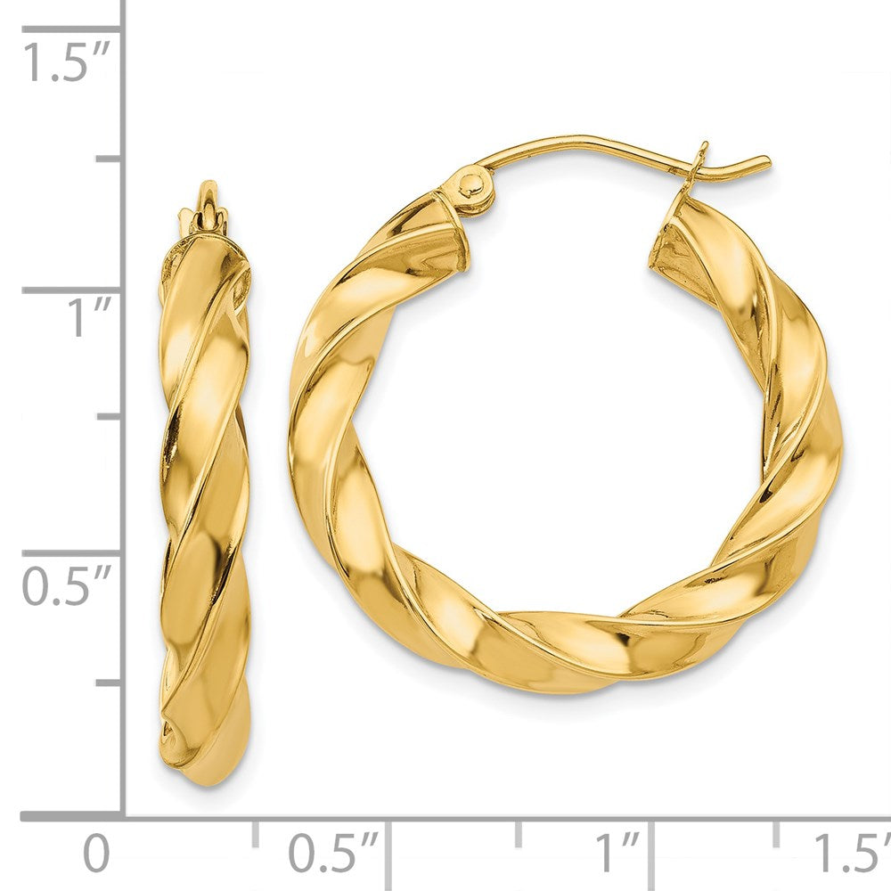 14k Yellow Gold 27 mm Light Twisted Hoop Earrings (2.3 grams)