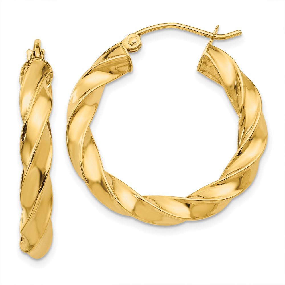 14k Yellow Gold 27 mm Light Twisted Hoop Earrings (2.3 grams)