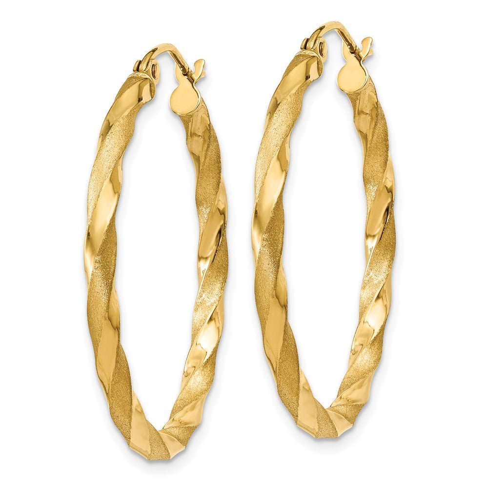 14k Yellow Gold 30 mm Polished & Satin Twisted Hoop Earrings (1.56 grams)