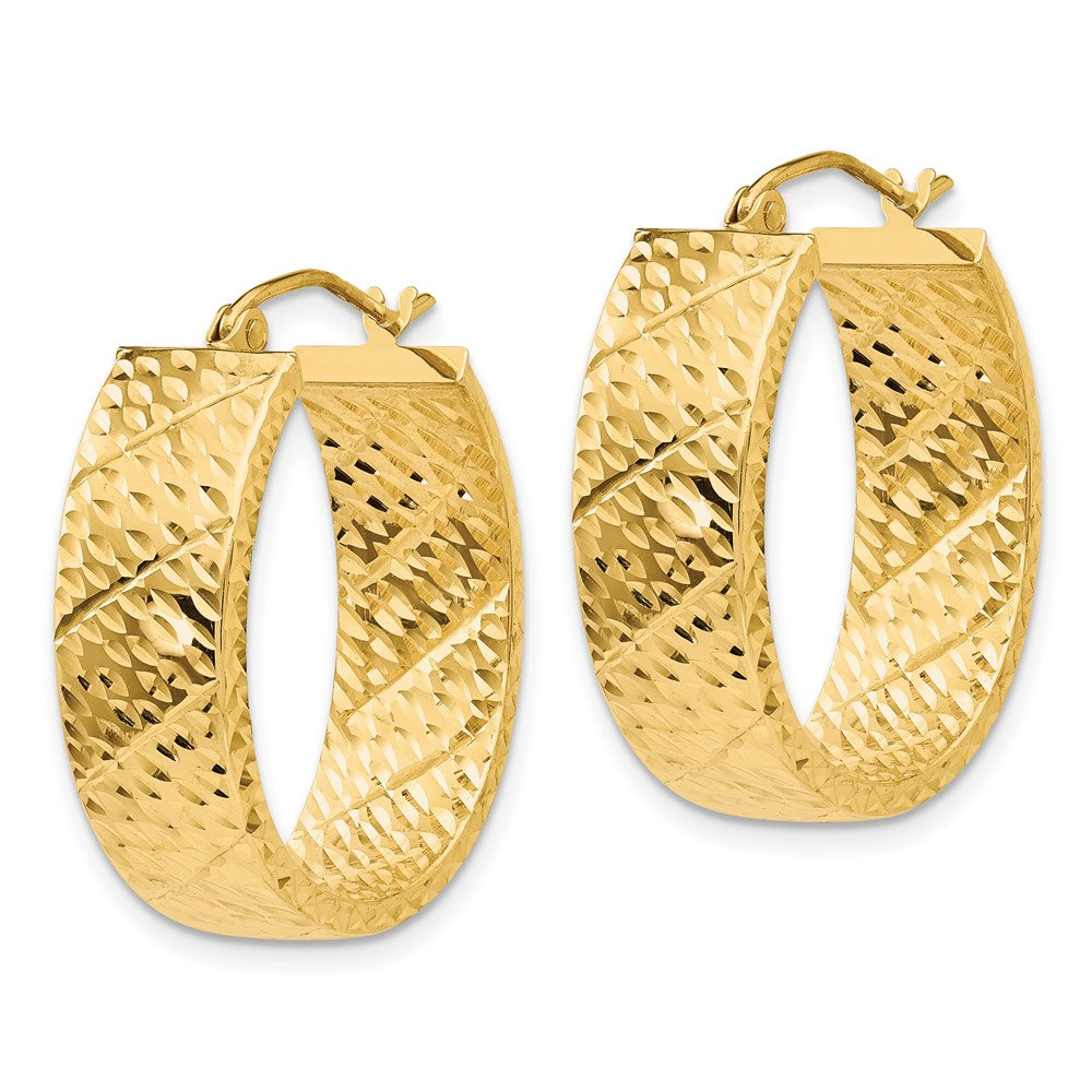 14k Yellow Gold 7.5 mm Diamond Cut Oval Hoop Earrings (3.37 grams)