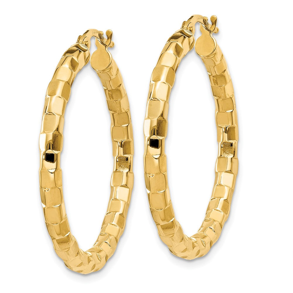 14k Yellow Gold 2 mm Polished/Textured Post Hoop Earring (2.39 grams)