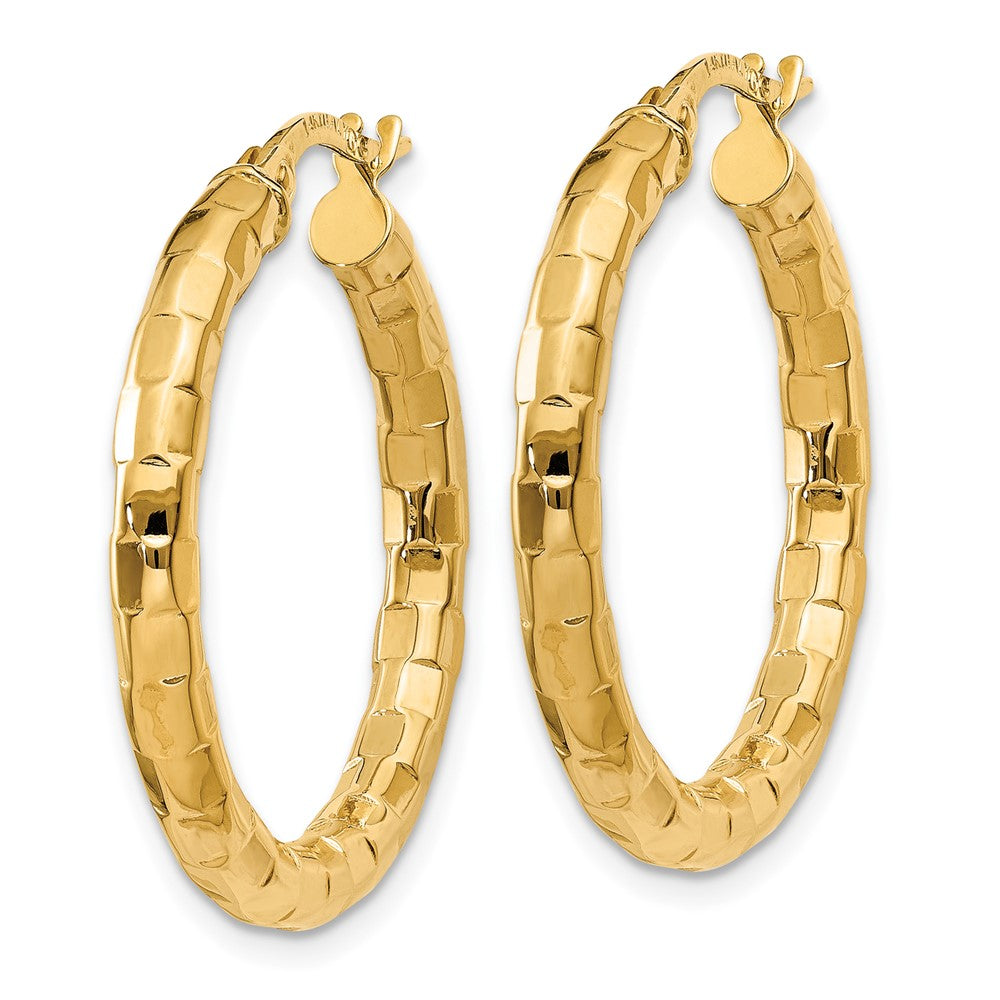 14k Yellow Gold 2 mm Polished/Textured Post Hoop Earring (1.93 grams)