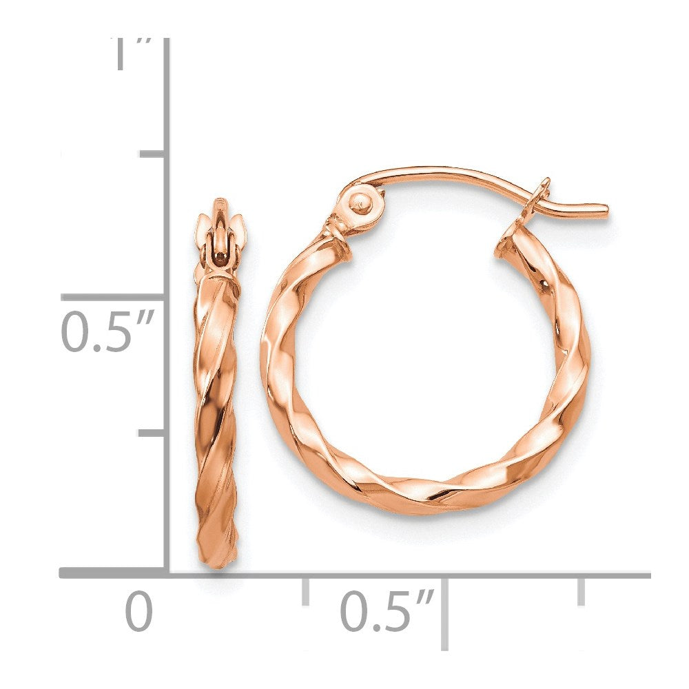 14k Rose Gold 15 mm Twisted Hoop Earrings (0.94 grams)