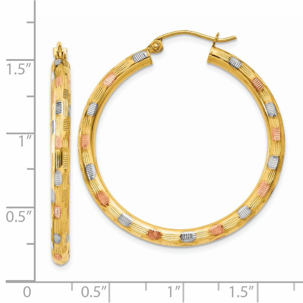 14k Yellow & Rhodium 3 mm D/C Hoop Earrings (2.54 grams)