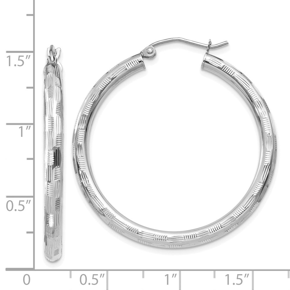 14k White Gold 3 mm Diamond-cut Hoop Earrings (2.65 grams)