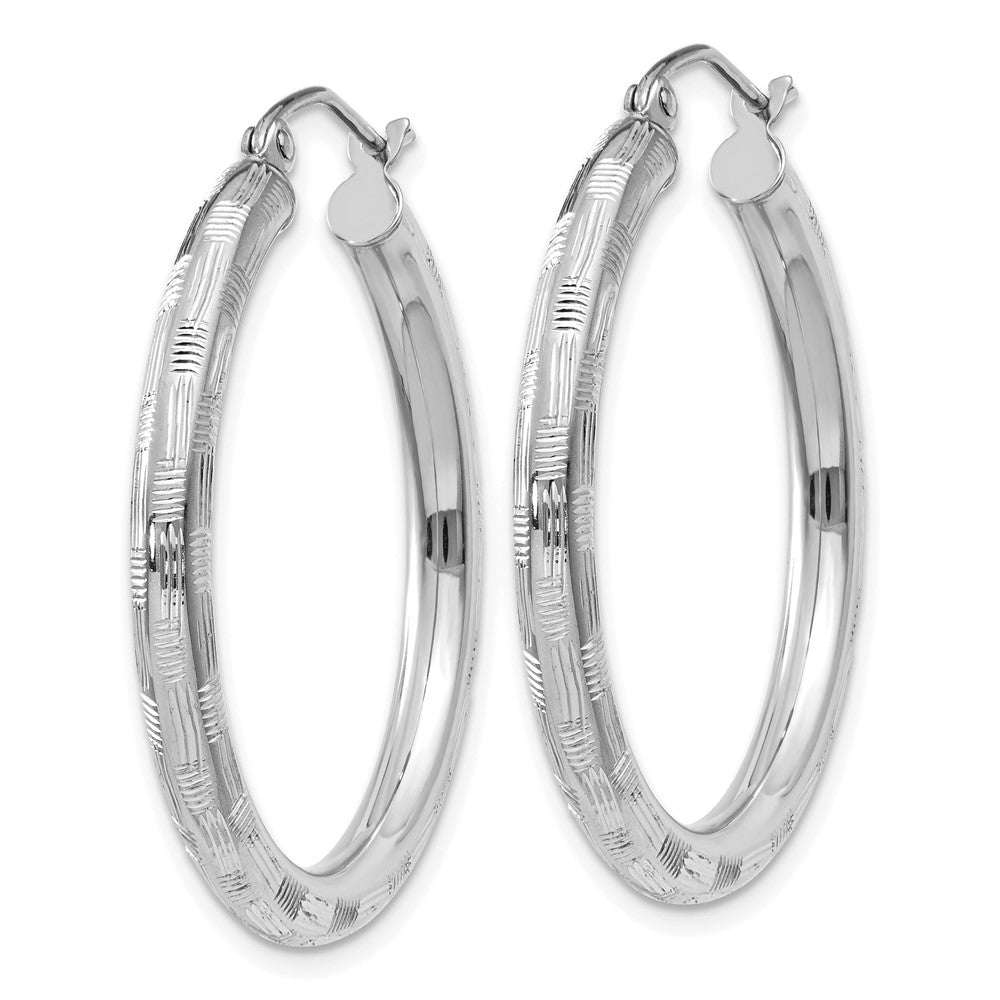 14k White Gold 3 mm Diamond-cut Hoop Earrings (2.15 grams)