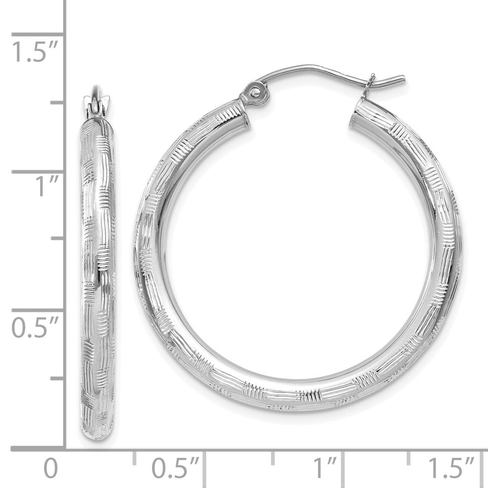14k White Gold 3 mm Diamond-cut Hoop Earrings (2.15 grams)