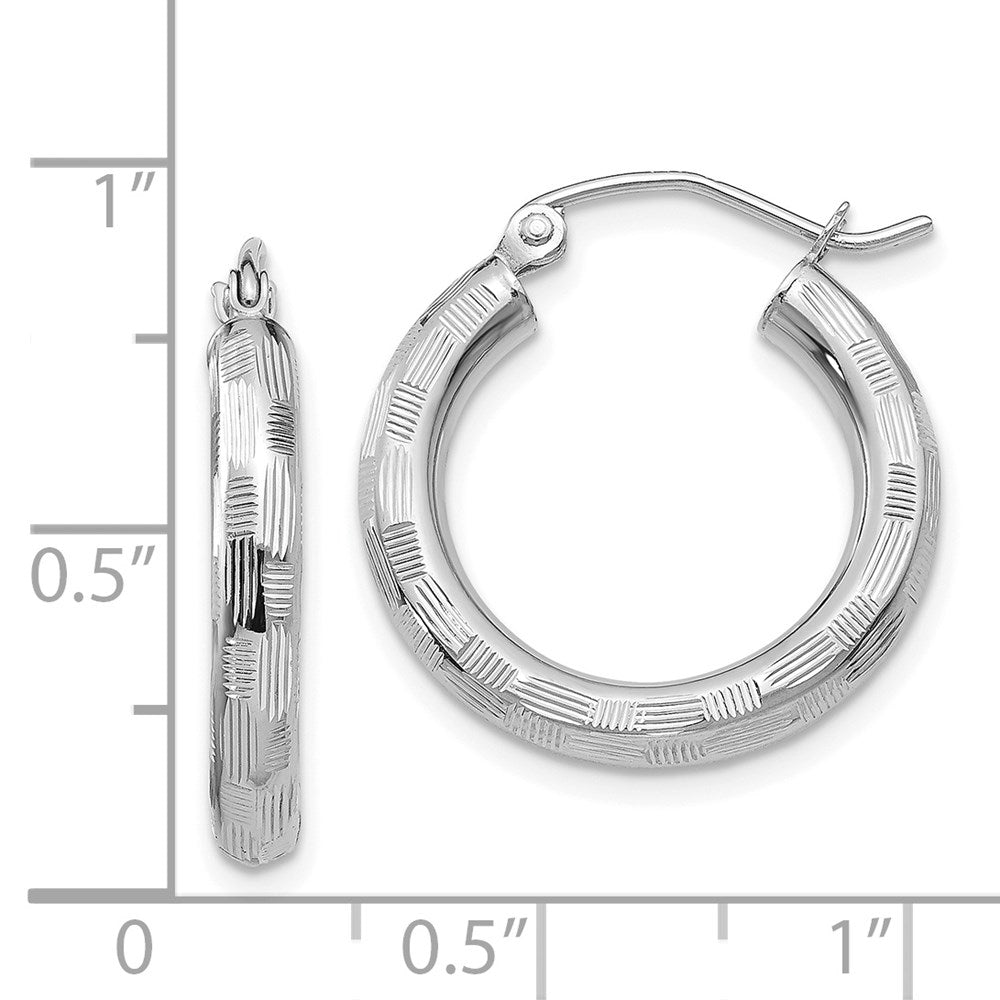 14k White Gold 3 mm Diamond-cut Hoop Earrings (1.9 grams)