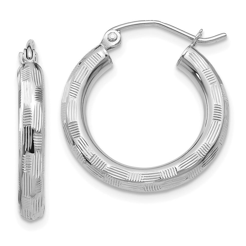 14k White Gold 3 mm Diamond-cut Hoop Earrings (1.9 grams)