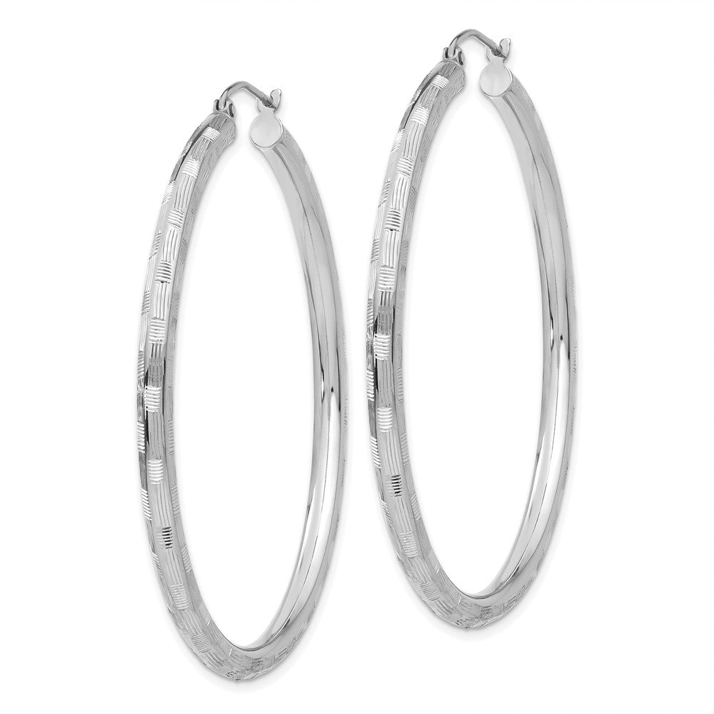 14k White Gold 3 mm Diamond-cut Hoop Earrings (3.54 grams)