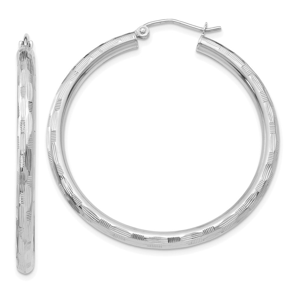 14k White Gold 3 mm Diamond-cut Hoop Earrings (2.91 grams)
