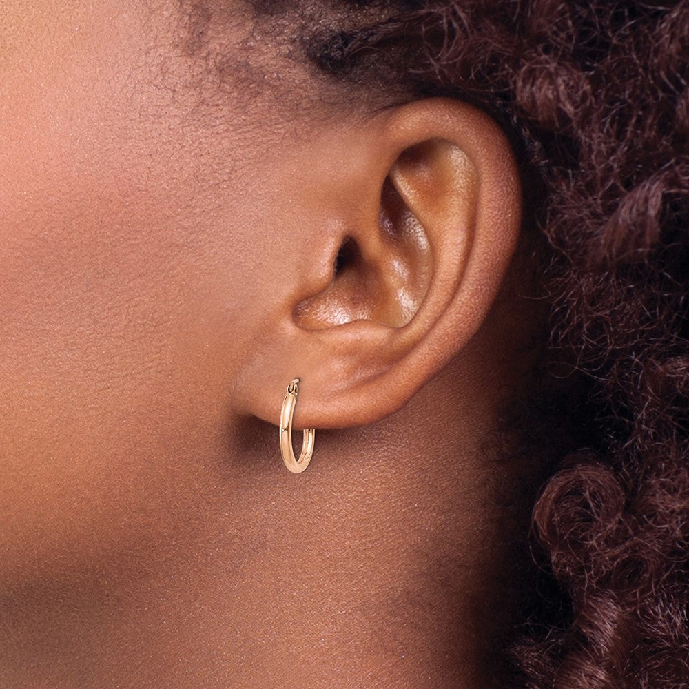 14k Rose Gold 2 mm Lightweight Tube Hoop Earrings (0.83 grams)