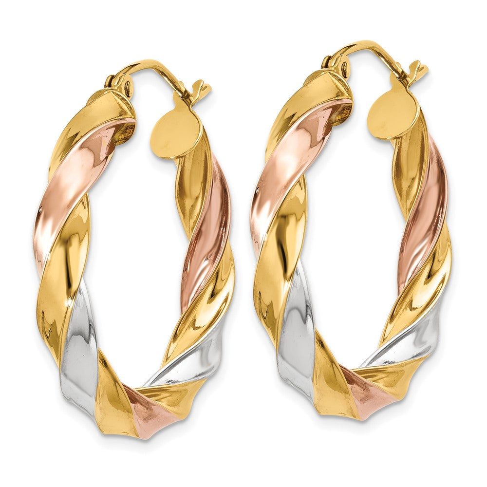 14k Tri-Color 24.5 mm Tri-color Light Twisted Hoop Earrings (2.08 grams)