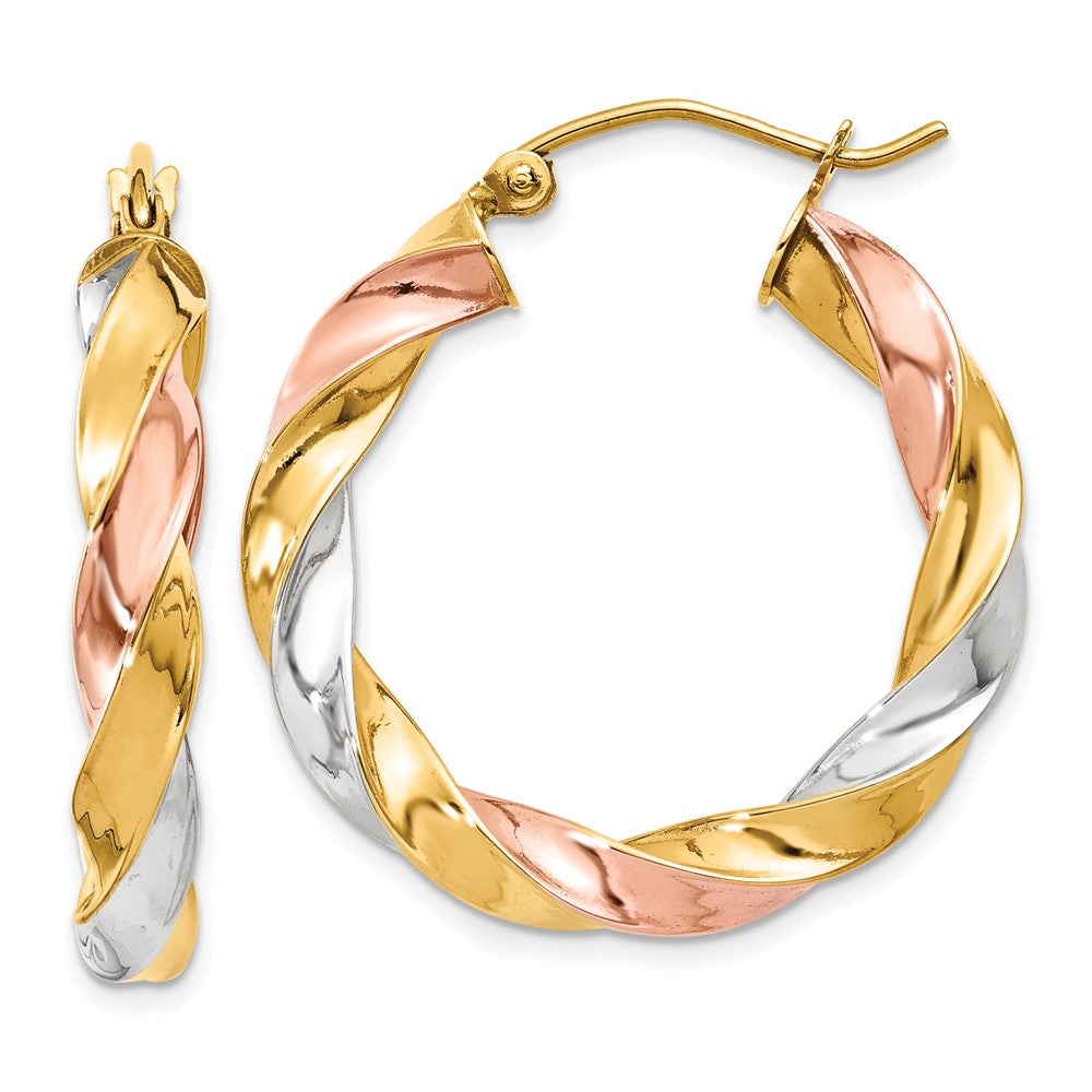 14k Tri-Color 24.5 mm Tri-color Light Twisted Hoop Earrings (2.08 grams)