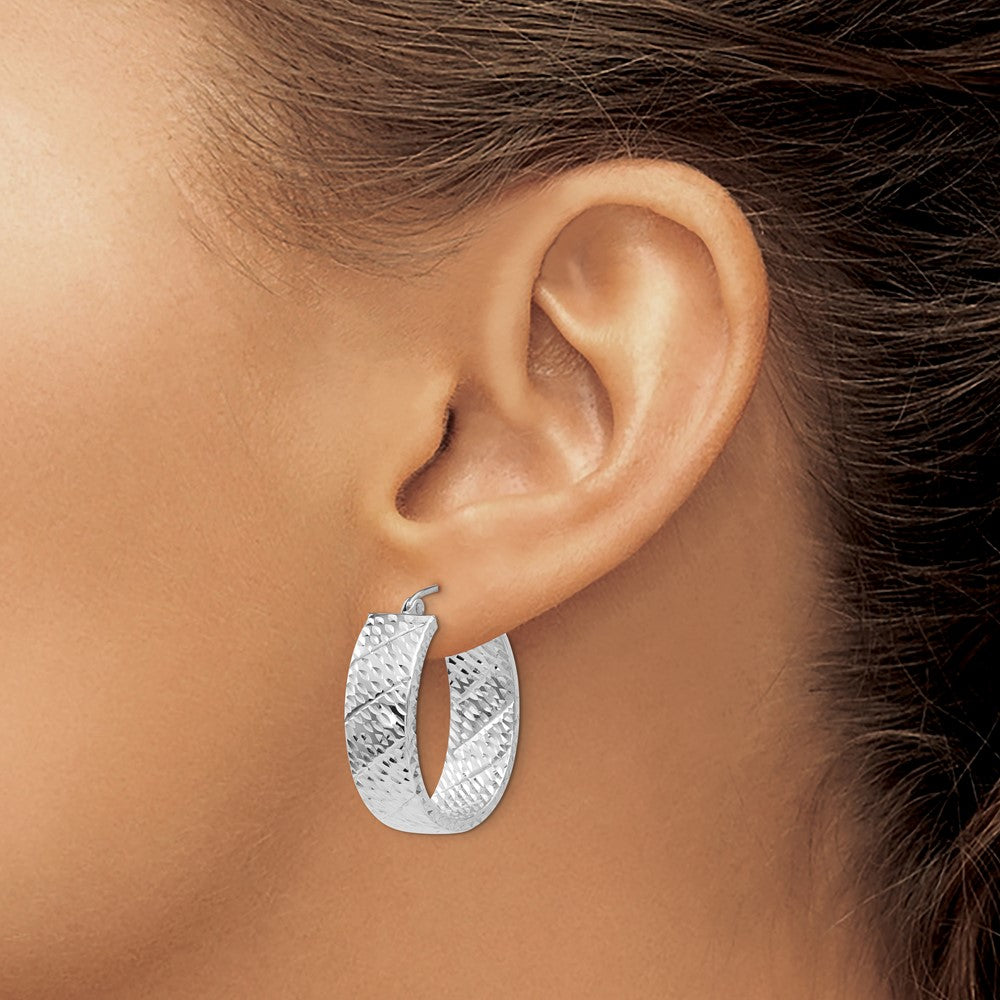 14k White Gold 8 mm Diamond Cut Hoop Earrings (3.31 grams)