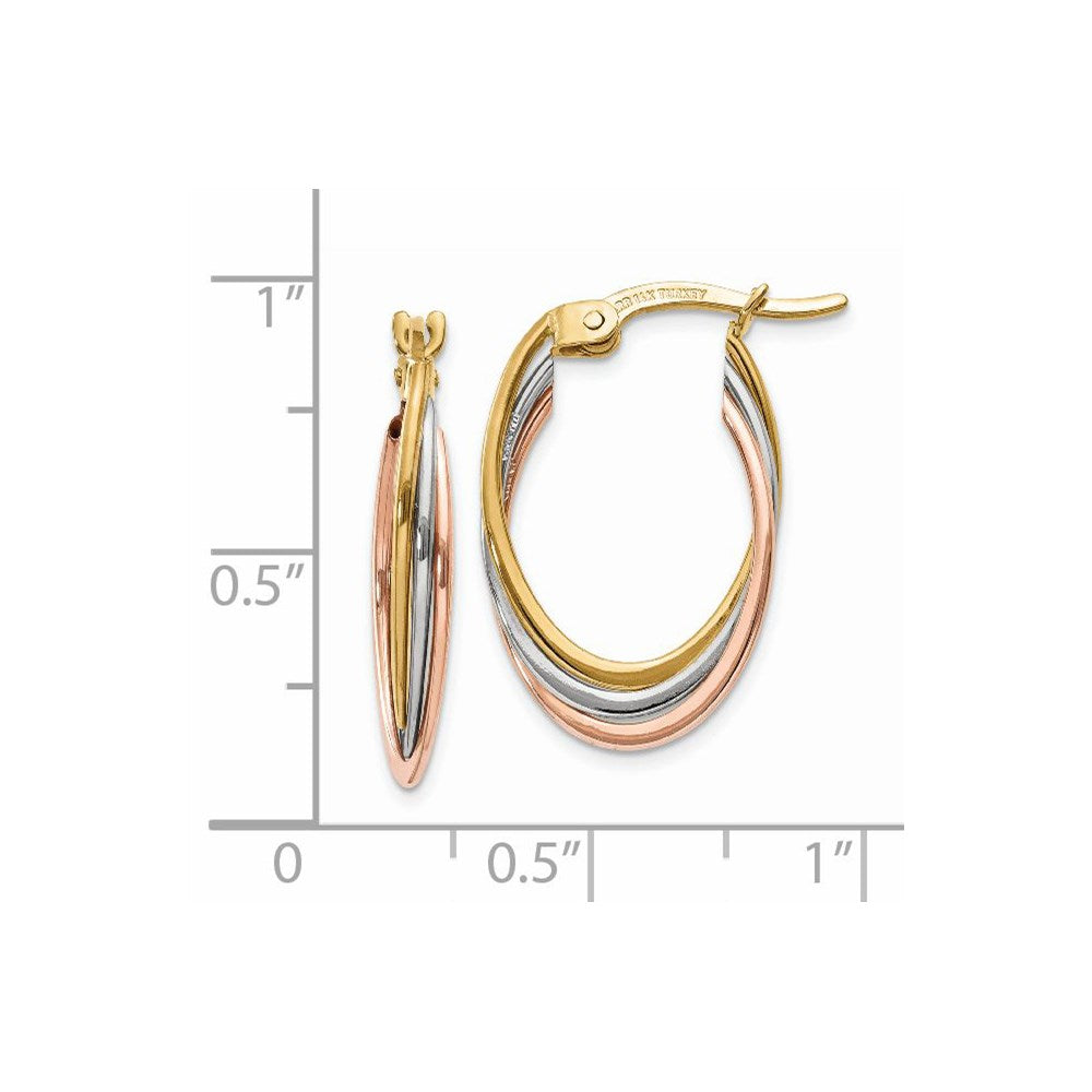 14k Tri-Color 5 mm Tri-Color Polished Oval Hoop Earrings (1.62 grams)