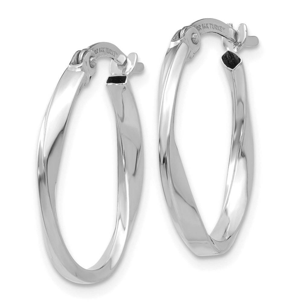 14k White Gold 16 mm Polished Oval Twist Hoop Earrings (1.17 grams)