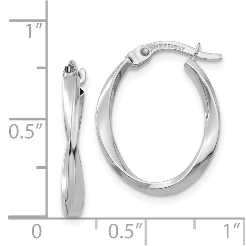 14k White Gold 16 mm Polished Oval Twist Hoop Earrings (1.17 grams)