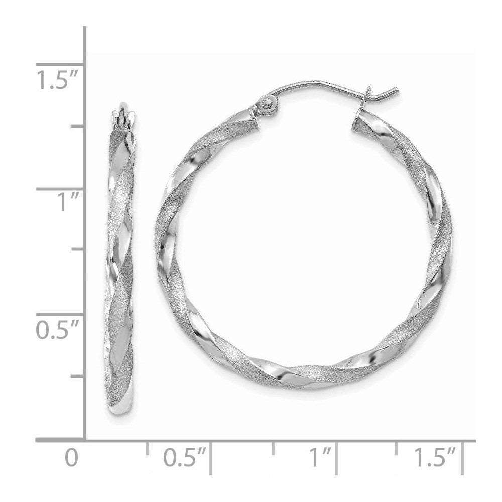 14k White Gold 30 mm Polished & Satin Twisted Hoop Earrings (1.52 grams)