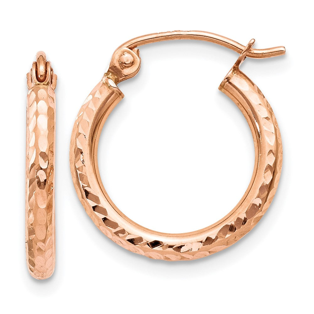 14k Rose Gold 2 mm Lightweight Diamond-cut Hoop Earrings (0.78 grams)