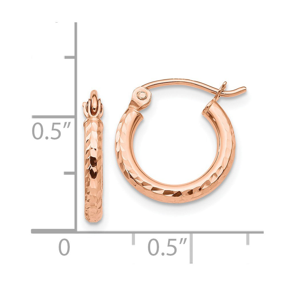 14k Rose Gold 2 mm Lightweight Diamond-cut Hoop Earrings (0.73 grams)