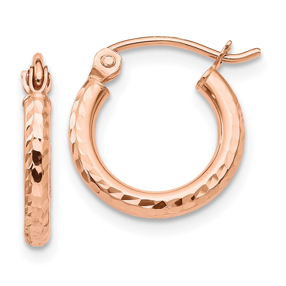 14k Rose Gold 2 mm Lightweight Diamond-cut Hoop Earrings (0.73 grams)