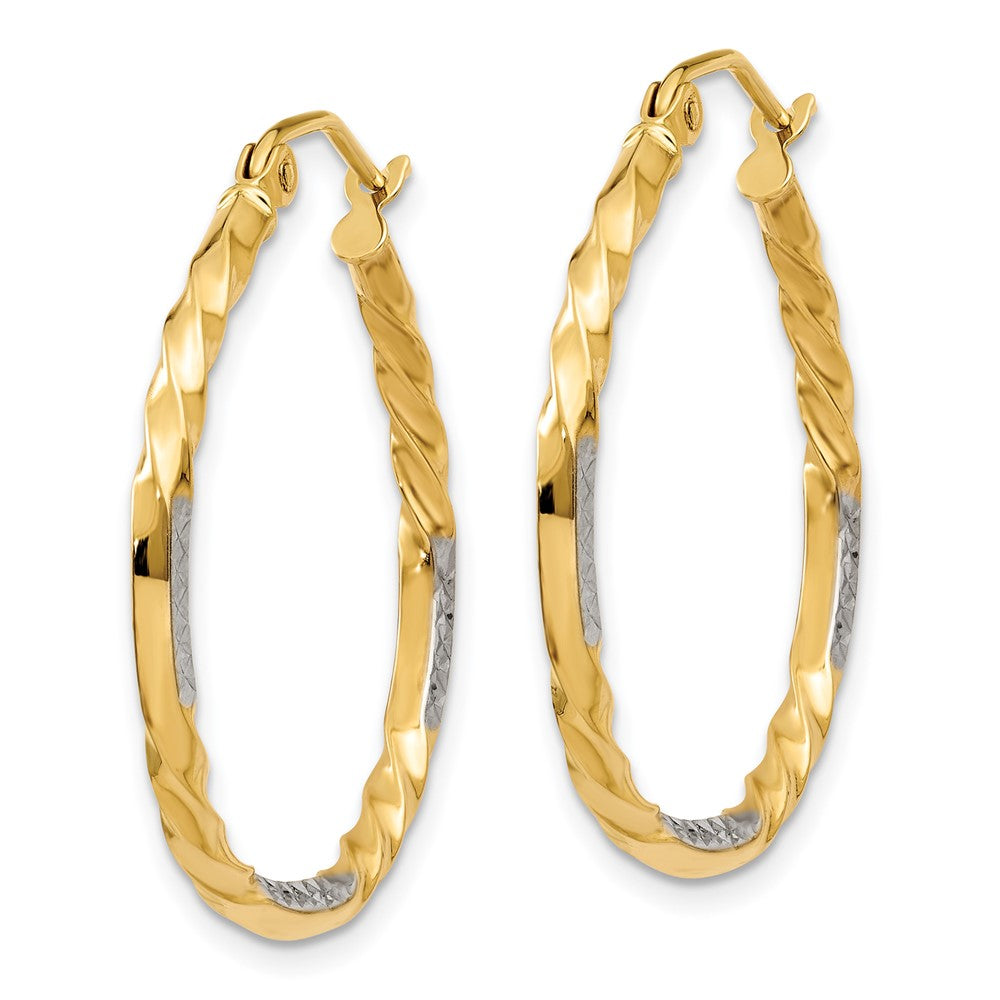 14k Yellow & Rhodium 24.5 mm Diamond Cut Twisted Hoop Earrings (1.38 grams)