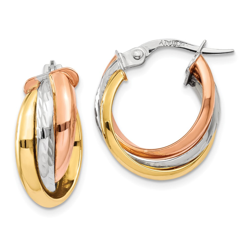 14k Tri-Color 6 mm Tri-color Polished Post Hoop Earring (2.23 grams)