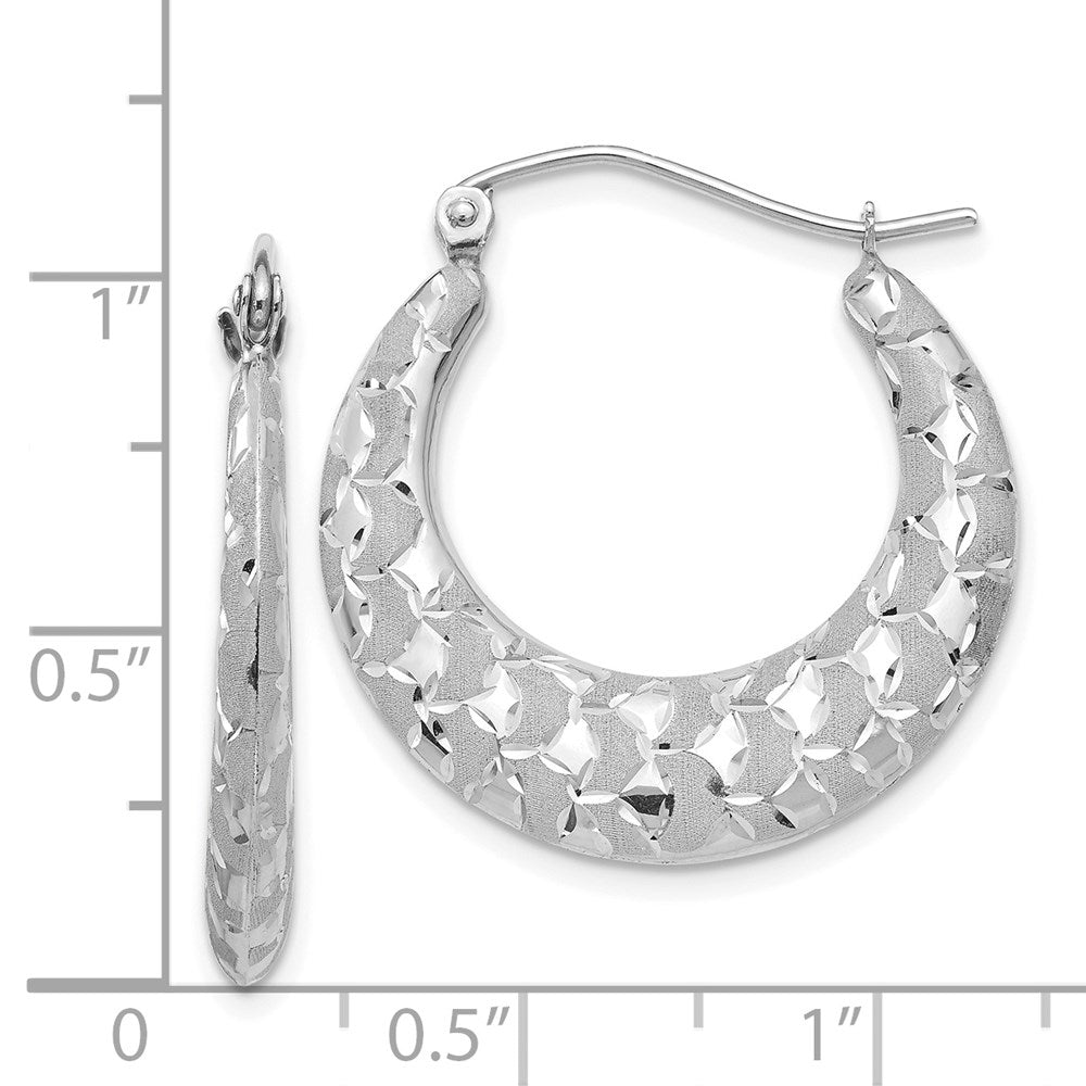14k White Gold 4 mm Satin and Diamond-cut Hoop Earrings (2.02 grams)